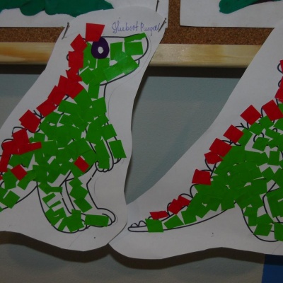Dinozaury - wyklejanka z papieru kolorowego